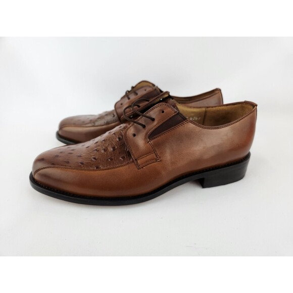 NEW Men\'s 9.5 Genuine Leather Oxfords w/ Faux‎ Ostrich Pattern Dress Shoes Lace main image 9